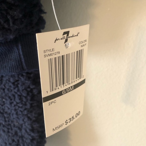 7 for All of Mankind Fuzzy Navy 2Pc Set, 6-9 Month - Picture 3 of 5